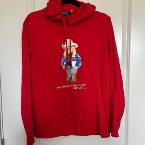 Ralph Lauren Red Hooded T- Shirt with Cowboy Bear